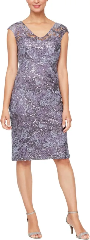 Alex Evenings Women's Knee Length V Neck Cocktail, Mother of The Bride Dress (Petite & Regular Sizes)