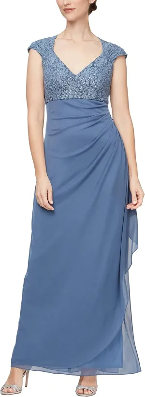 Alex Evenings Women's Long Stretch Sequin Bodice Mother of The Bride Dress with Empire Waist (Petite and Regular Sizes)