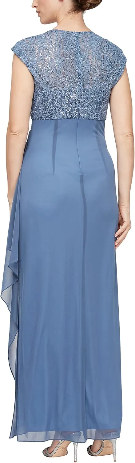 Alex Evenings Women's Long Stretch Sequin Bodice Mother of The Bride Dress with Empire Waist (Petite and Regular Sizes)
