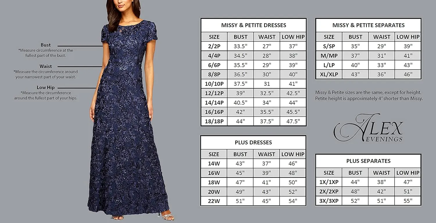 Alex Evenings Women's Long Stretch Sequin Bodice Mother of The Bride Dress with Empire Waist (Petite and Regular Sizes)