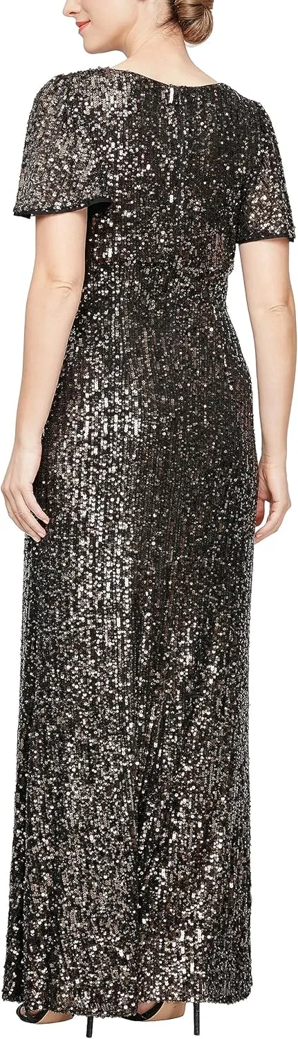 Alex Evenings Women's Long Stretch Sequin Bodice Mother of The Bride Dress with Empire Waist (Petite and Regular Sizes)