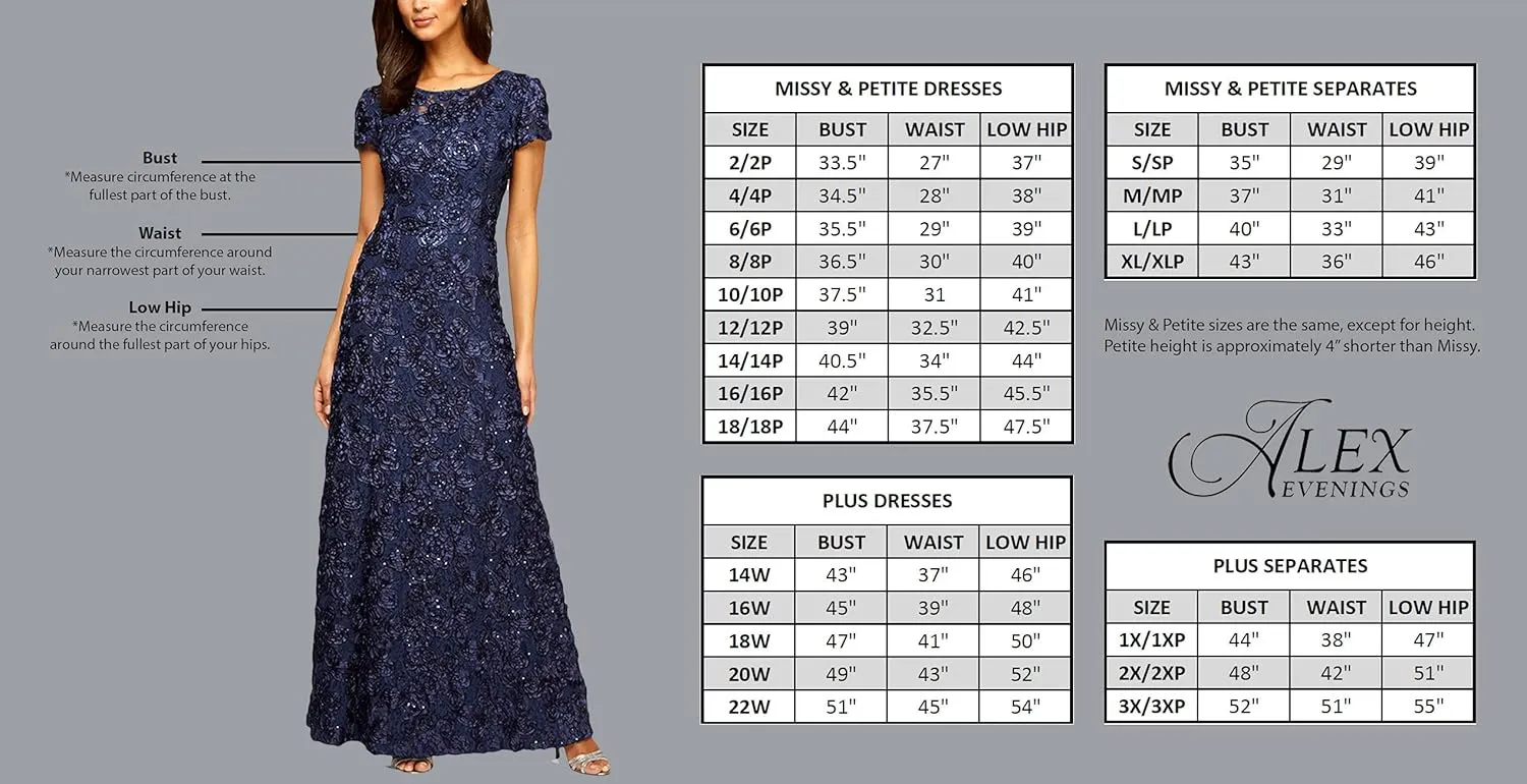 Alex Evenings Women's Plus Size Stretch Lace Bodice Mock One Piece Gown