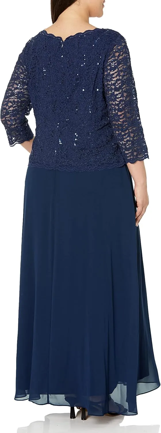 Alex Evenings Women's Plus Size Stretch Lace Bodice Mock One Piece Gown