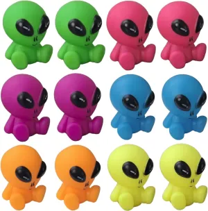 Alien Party Favor Toys for Kids (12-Pack) | Unique Birthday Party Goodie Bags. Alien Action Figures Rubber Bathtub Toys and Pool Party Party Favors. (6-Colors)