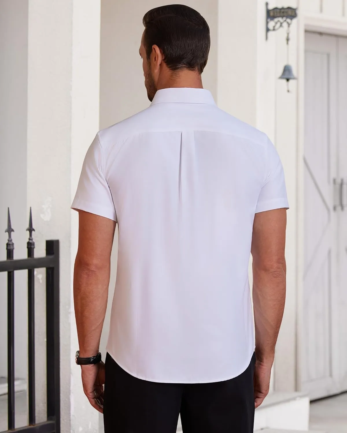 Alimens & Gentle Men's Short Sleeve Oxford Shirt Regular Fit Button Down Collar Shirts with Pocket