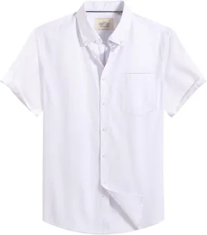 Alimens & Gentle Men's Short Sleeve Oxford Shirt Regular Fit Button Down Collar Shirts with Pocket