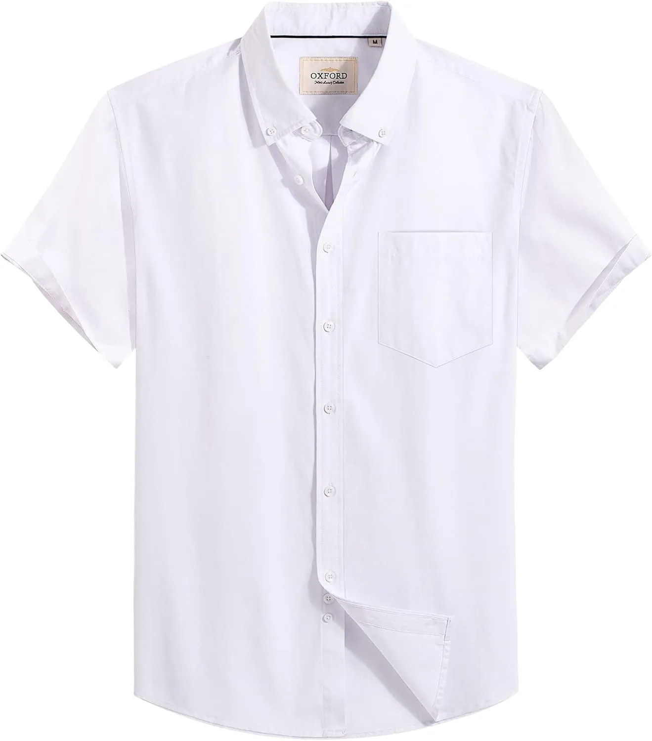Alimens & Gentle Men's Short Sleeve Oxford Shirt Regular Fit Button Down Collar Shirts with Pocket