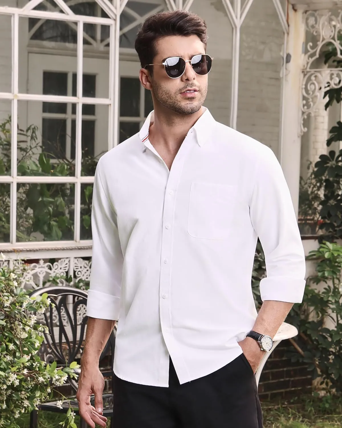 Alimens & Gentle Mens Solid Oxford Shirt Long Sleeve Dress Shirt Work Casual Button Down Shirts with Pocket