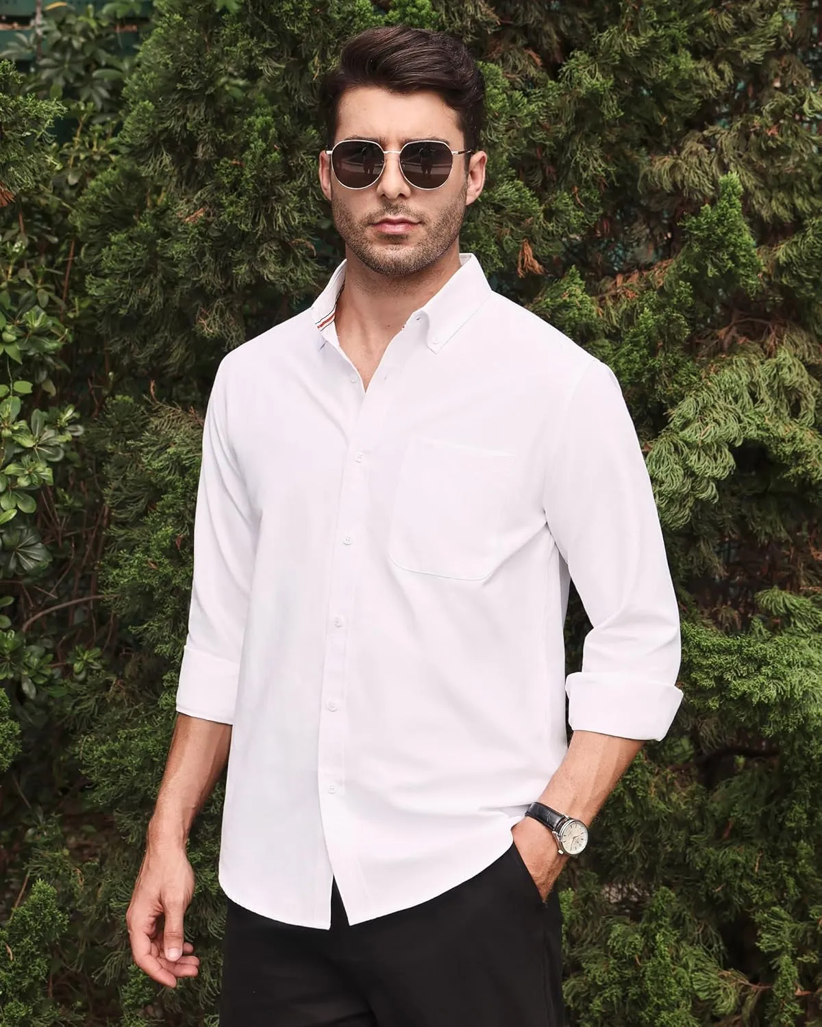 Alimens & Gentle Mens Solid Oxford Shirt Long Sleeve Dress Shirt Work Casual Button Down Shirts with Pocket