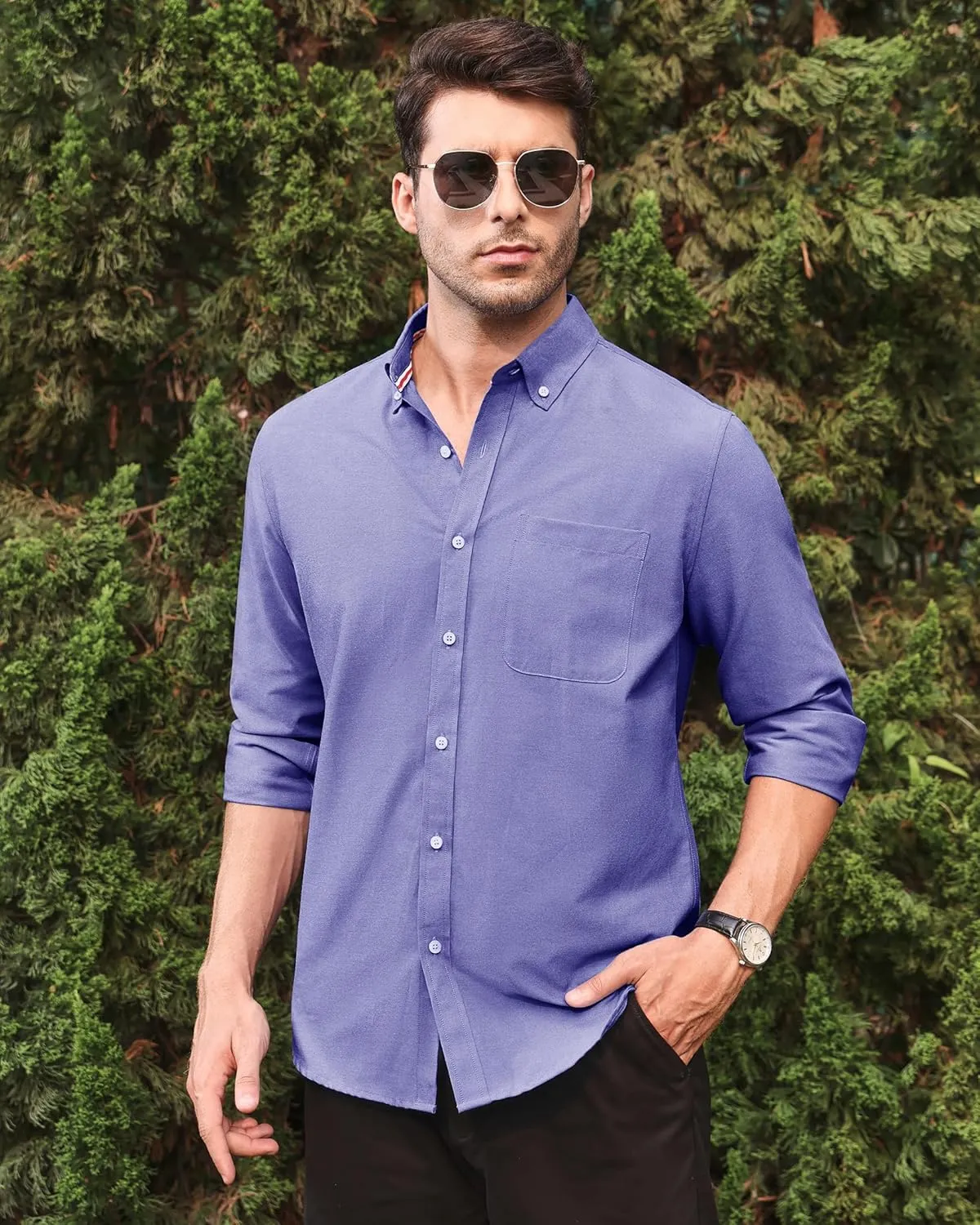 Alimens & Gentle Mens Solid Oxford Shirt Long Sleeve Dress Shirt Work Casual Button Down Shirts with Pocket