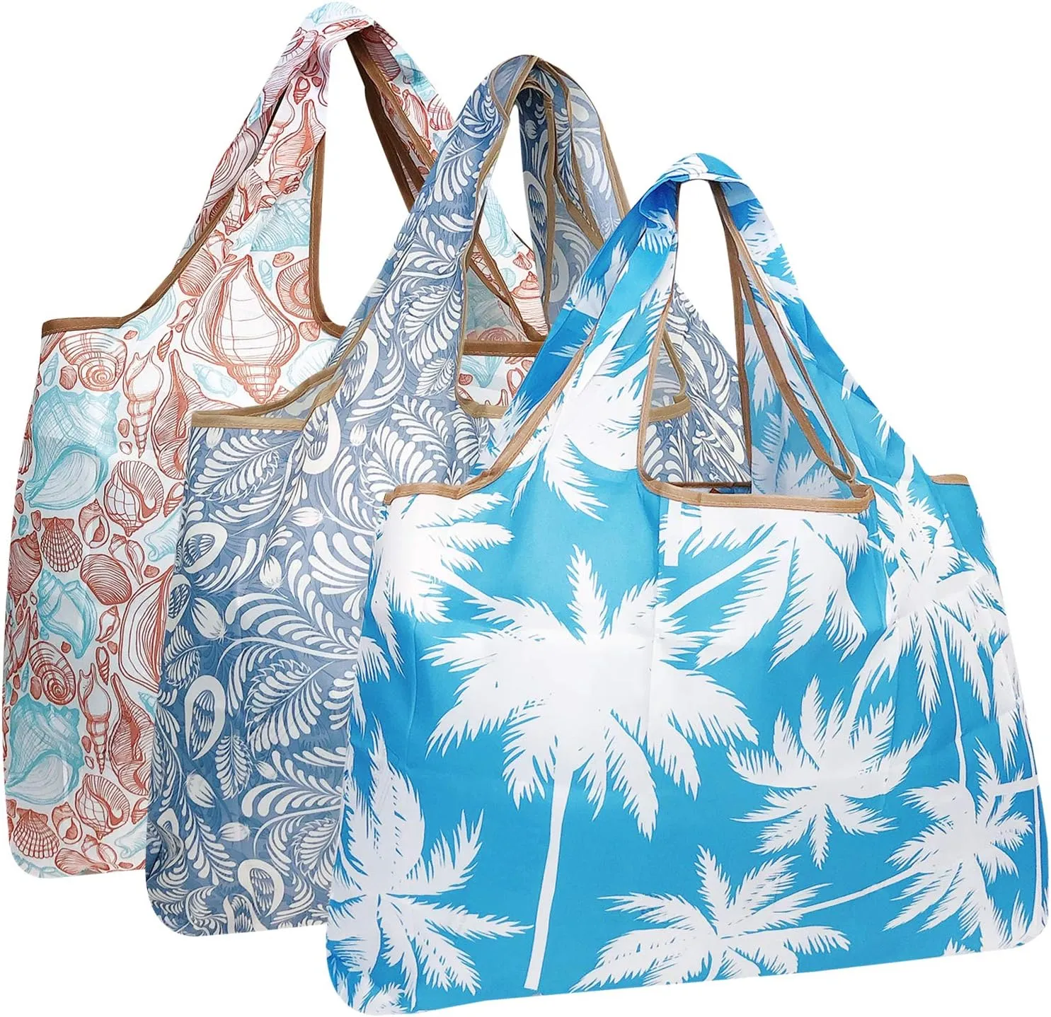 alldyrew Large Foldable Tote Nylon Reusable Grocery Bag, 3 Pack