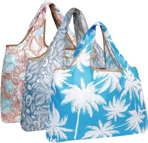alldyrew Large Foldable Tote Nylon Reusable Grocery Bag, 3 Pack