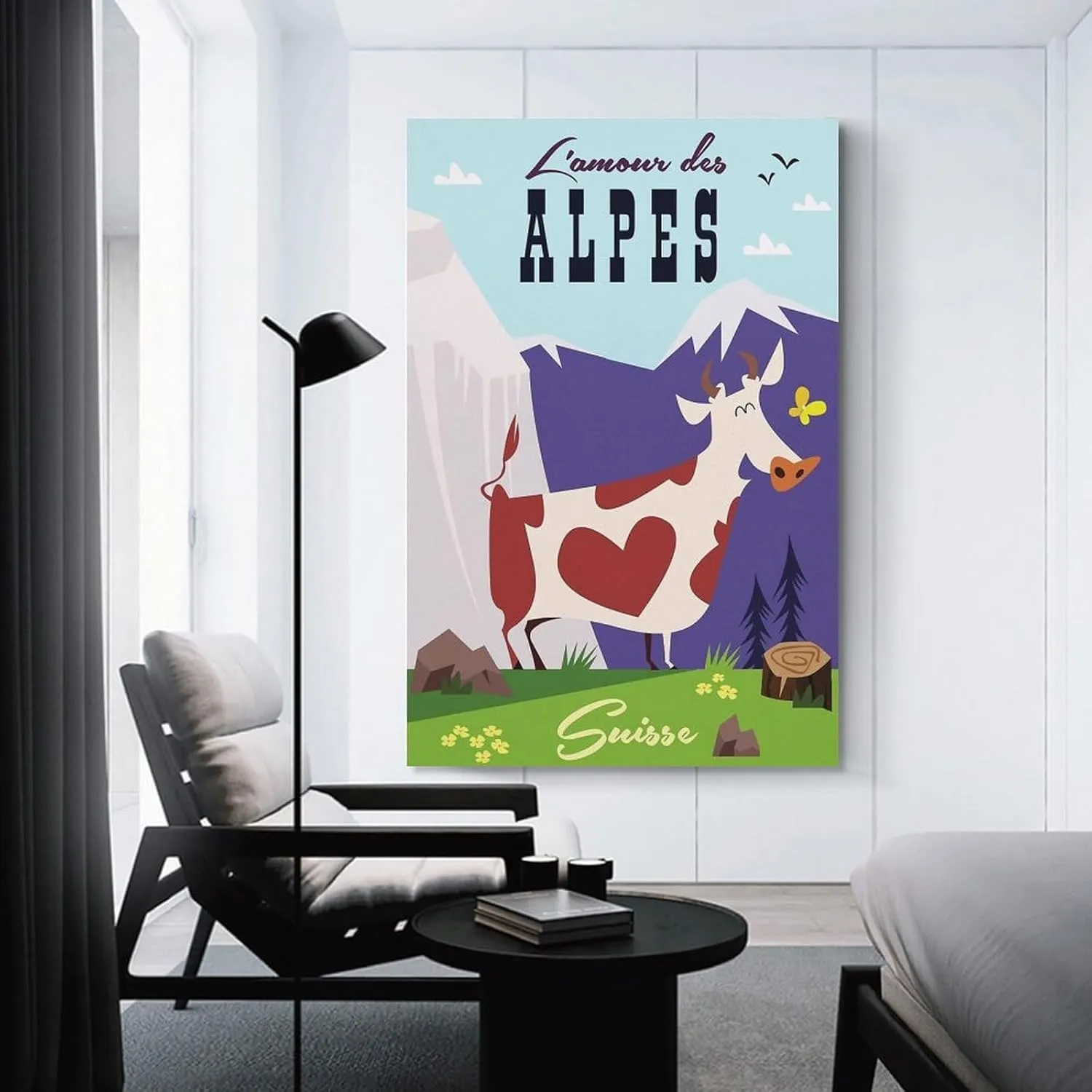 Alps Cow Switzerland Vintage Travel Poster Print Canvas Wall Art for Bedroom Living Room HD Print Posters 20x30inch(50x75cm)