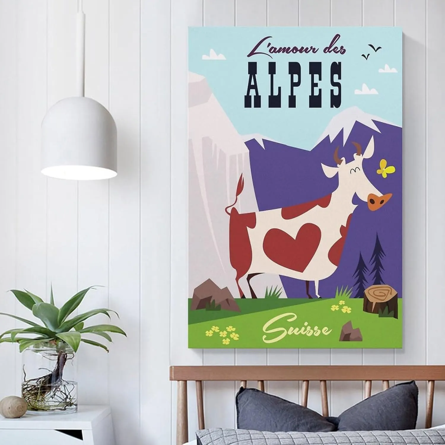 Alps Cow Switzerland Vintage Travel Poster Print Canvas Wall Art for Bedroom Living Room HD Print Posters 20x30inch(50x75cm)