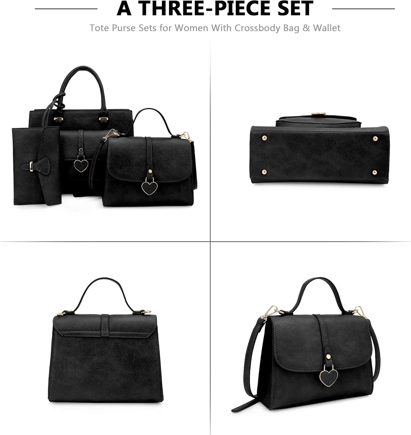 ALYSSA Tote Bag for Women Medium Crossbody Purse Shoulder Bag Top Handle Satchel Cute Wallet 3Pcs Handbags Set Gift