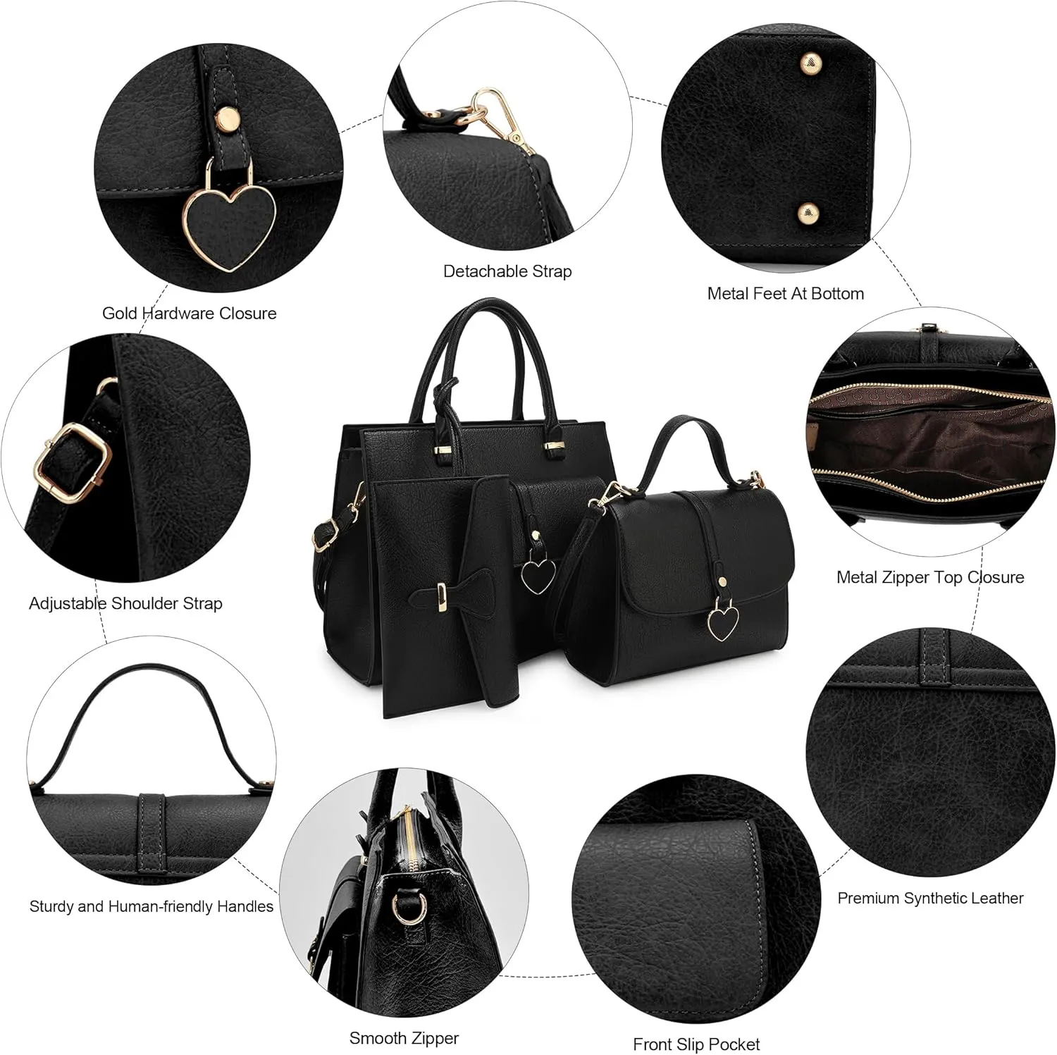 ALYSSA Tote Bag for Women Medium Crossbody Purse Shoulder Bag Top Handle Satchel Cute Wallet 3Pcs Handbags Set Gift