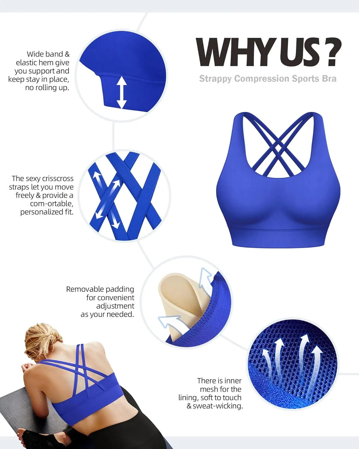 Ama Larsi High Impact Strappy Sports Bra for Women Supportive Padded Crisscross Back Running Yoga Workout Bra