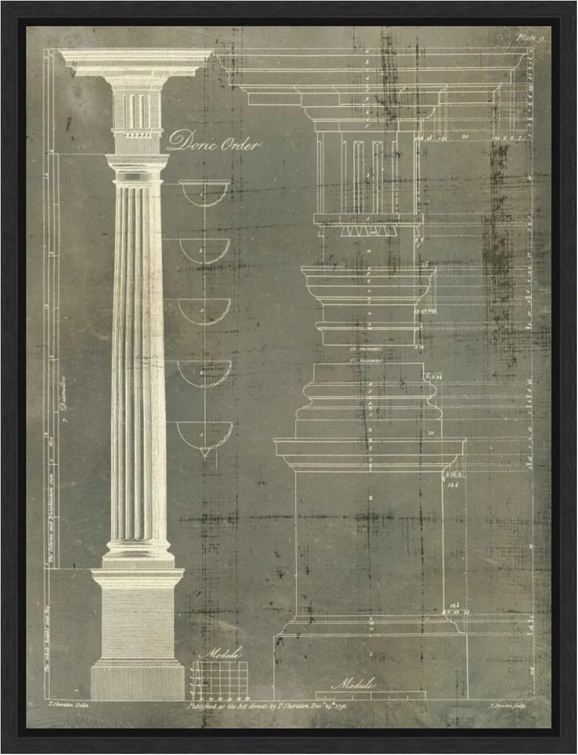 Amanti Art Framed Canvas Wall Art 24x18 Column Blueprint IV by Thomas Sheraton, Framed Wall Art Canvas, Architecture Artwork, Modern Decor, Medium Poster Painting for Living Room, Bedroom, Bathroom,