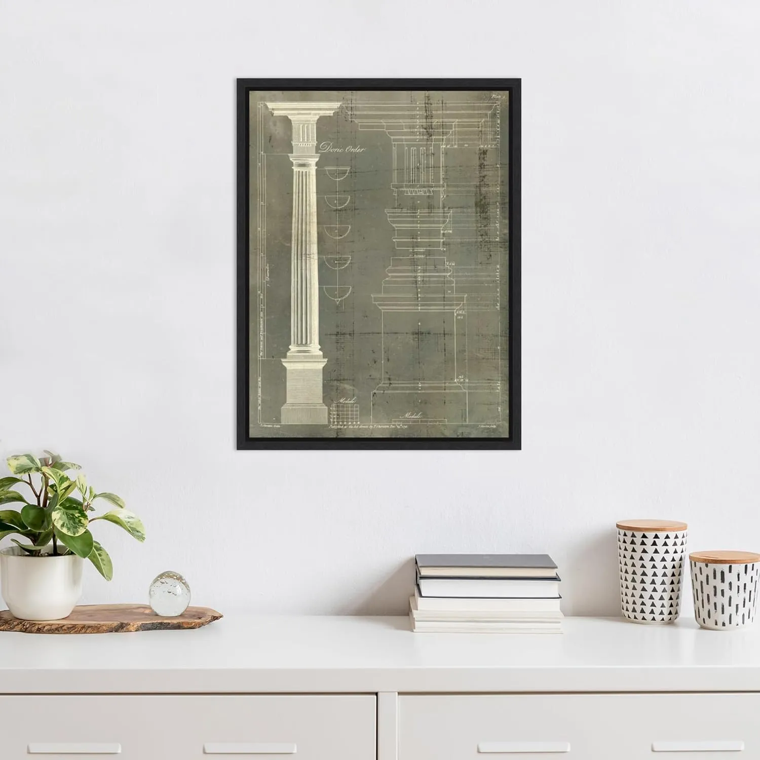 Amanti Art Framed Canvas Wall Art 24x18 Column Blueprint IV by Thomas Sheraton, Framed Wall Art Canvas, Architecture Artwork, Modern Decor, Medium Poster Painting for Living Room, Bedroom, Bathroom,