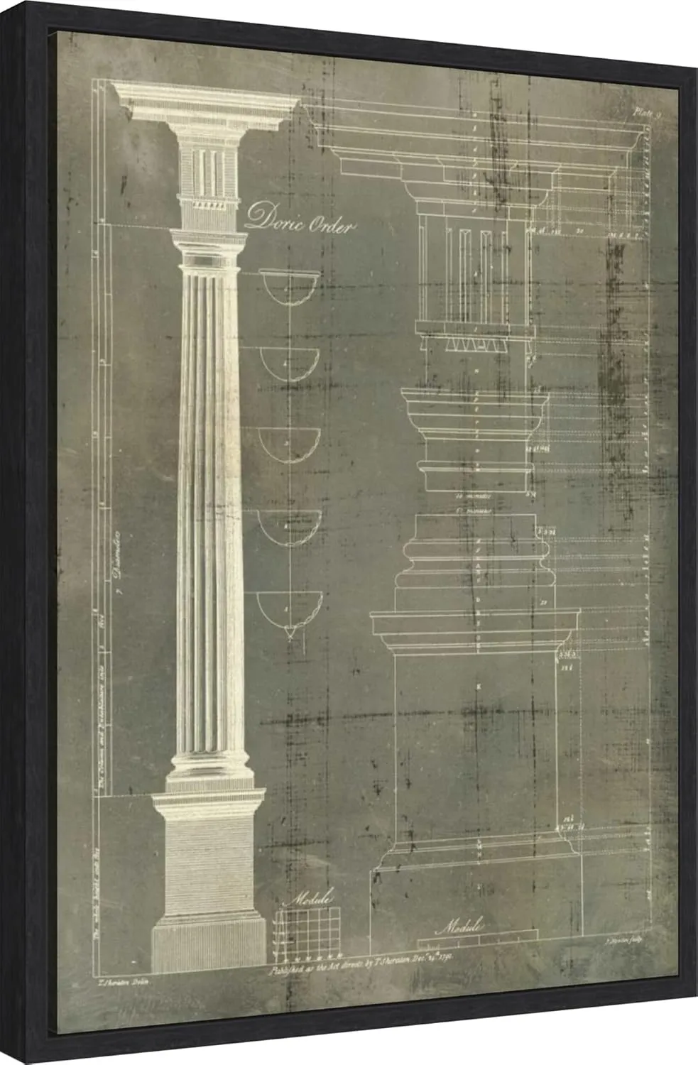 Amanti Art Framed Canvas Wall Art 24x18 Column Blueprint IV by Thomas Sheraton, Framed Wall Art Canvas, Architecture Artwork, Modern Decor, Medium Poster Painting for Living Room, Bedroom, Bathroom,