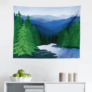 Ambesonne Northwoods Tapestry, Evening in the Mountains Oak Forest with River Wilderness, Fabric Wall Hanging Decor for Bedroom Living Room Dorm, 28" X 23", Fern Green Dark Teal