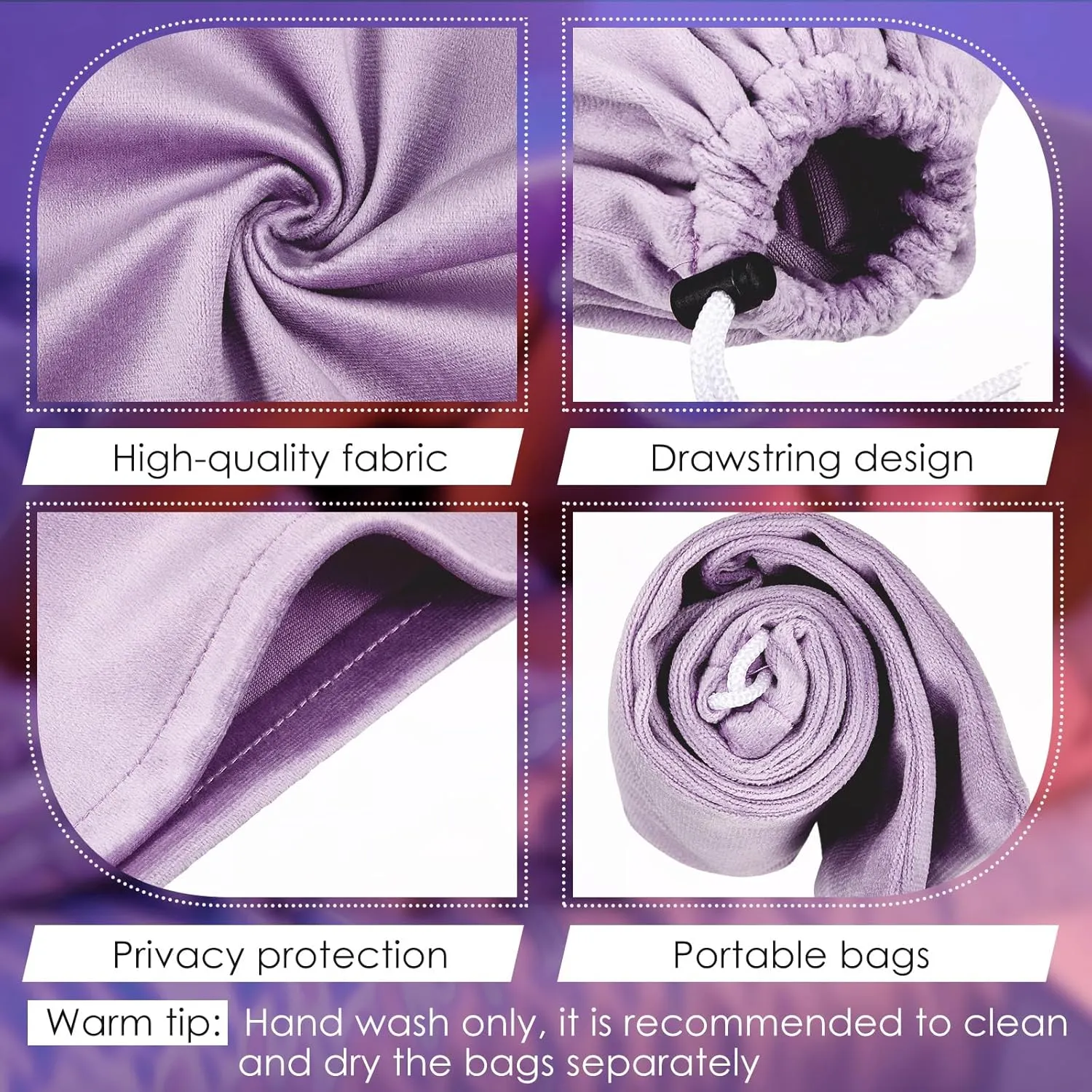 Amylove 9 Pcs Satin Game Toy Storage Bag Silk Drawstring Bags Gift Bags Pouches for Lightweight Toys Organizer Stuff Sack Foldable Travel Pouch for Women, 3 Sizes(Purple Series)