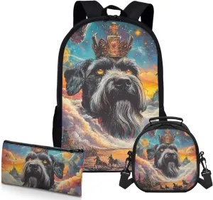 AmzPrint Miniature Schnauzer Dog School Backpack With Lunch Bags Set For Students Girls Boys Middle School Backpack Set