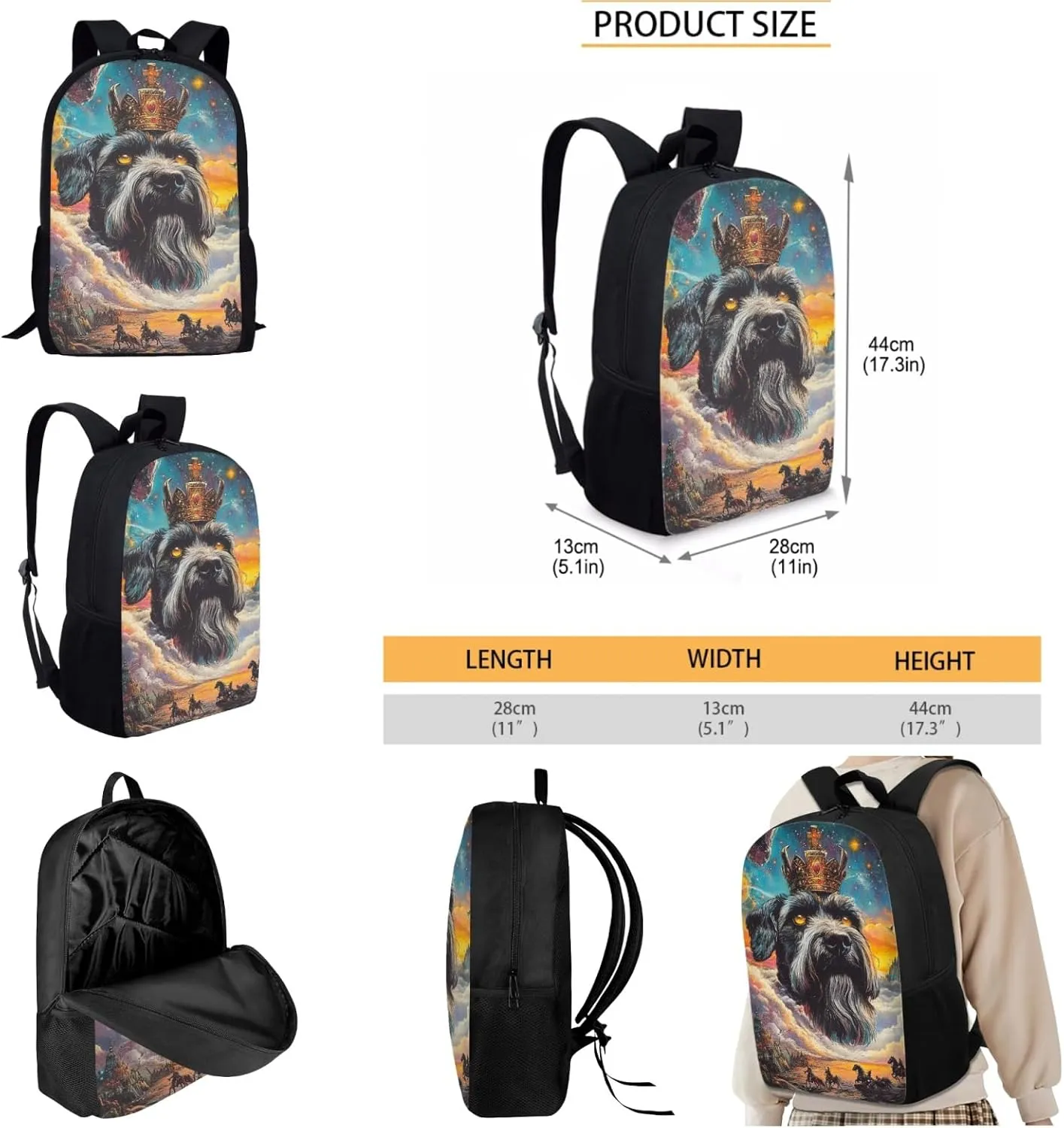 AmzPrint Miniature Schnauzer Dog School Backpack With Lunch Bags Set For Students Girls Boys Middle School Backpack Set