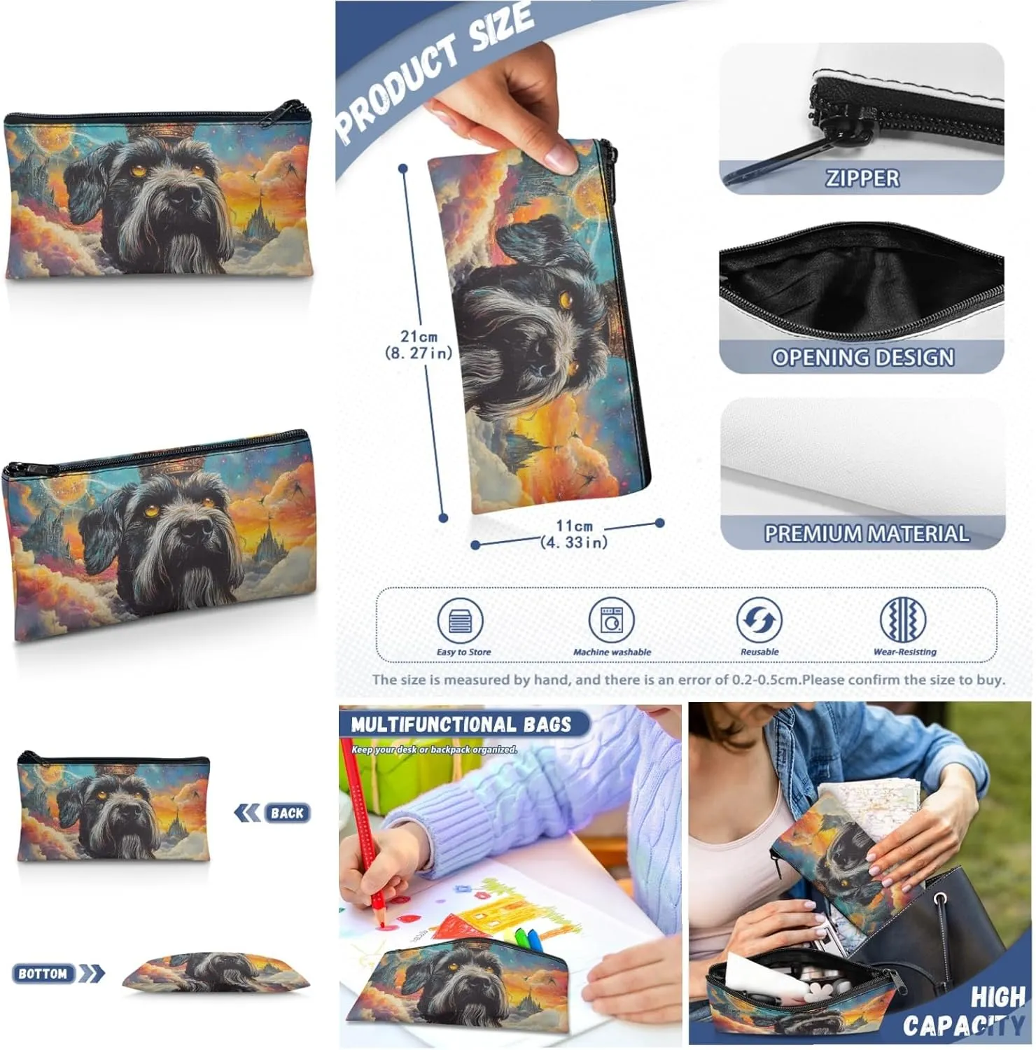 AmzPrint Miniature Schnauzer Dog School Backpack With Lunch Bags Set For Students Girls Boys Middle School Backpack Set