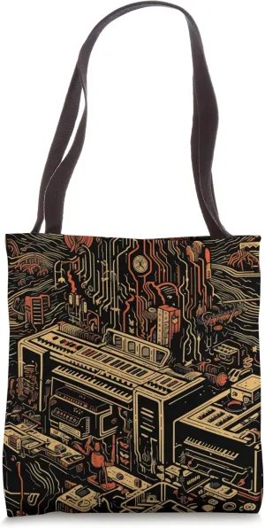 Analog Vintage Modular Synthesizer - Japanese Print Inspired Tote Bag