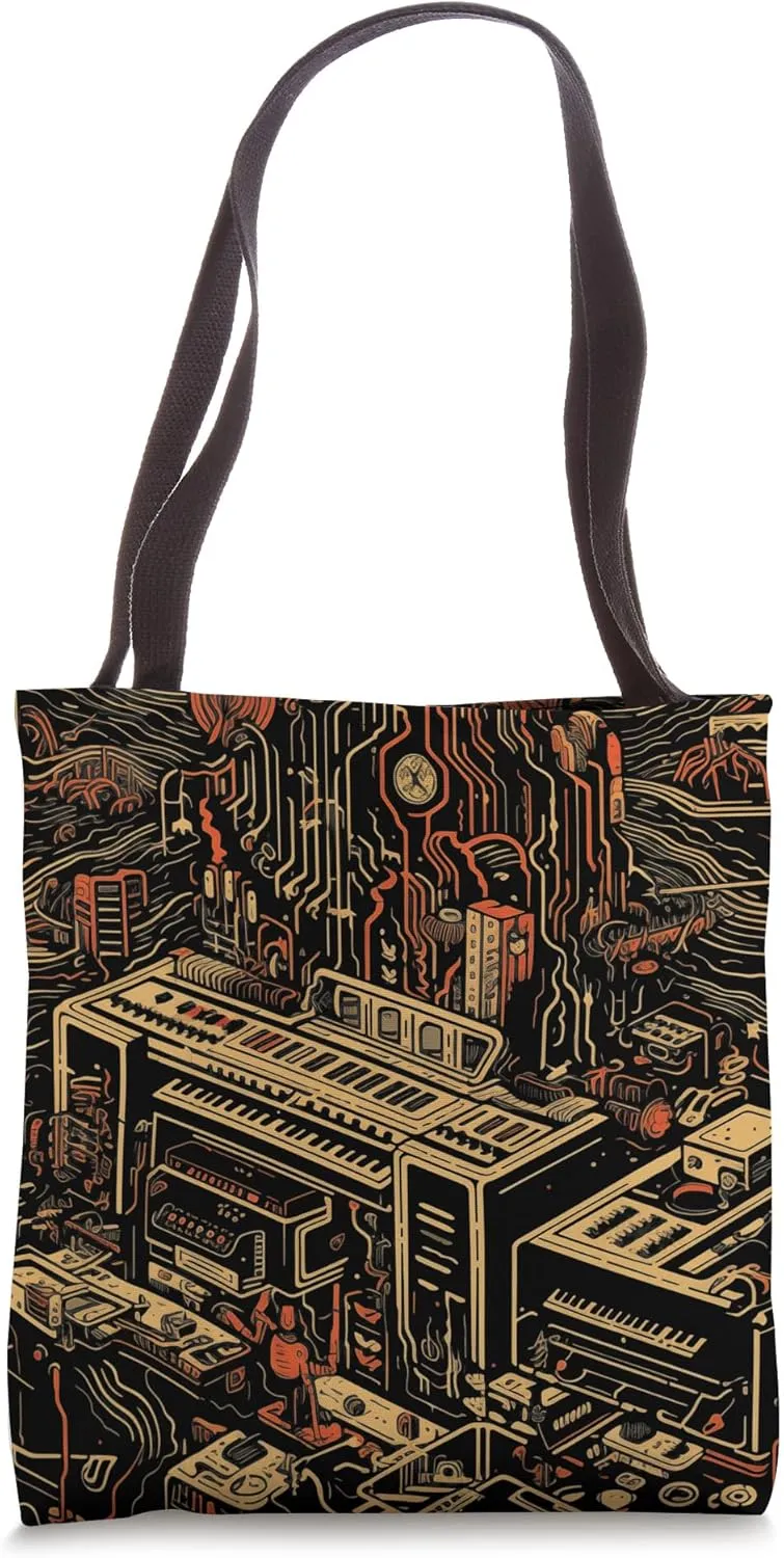 Analog Vintage Modular Synthesizer - Japanese Print Inspired Tote Bag