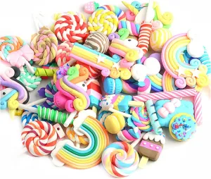 Angoily 100pcs Soft Ceramic Jewelry Accessories Phone Case Crafts Bag Charms Cell Case Kit Cute Clay Decorate Miniature Lollipop Charms Phone Accessories