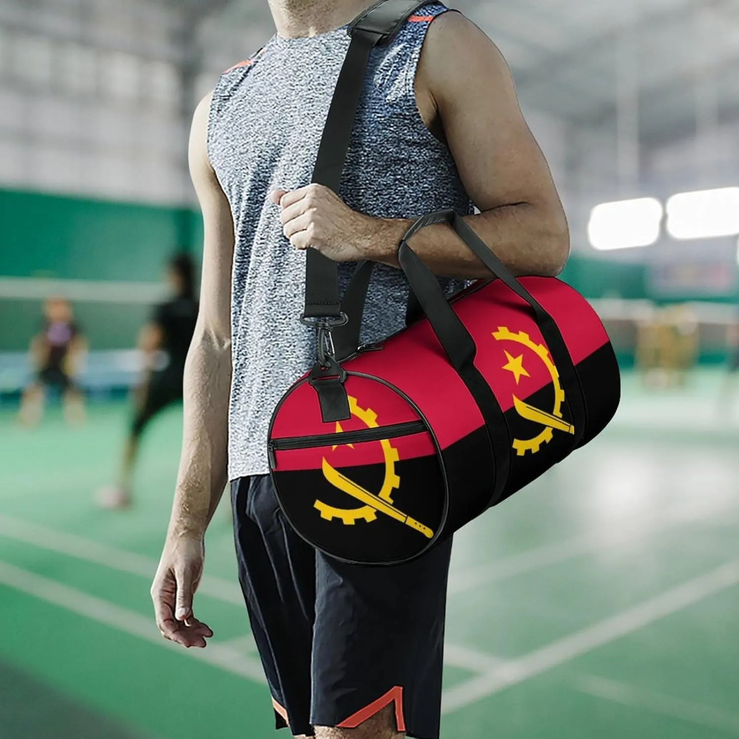 Angola Flag Sports Duffel Bag for Men Women with Shoe Compartment Gym Weekender Tote