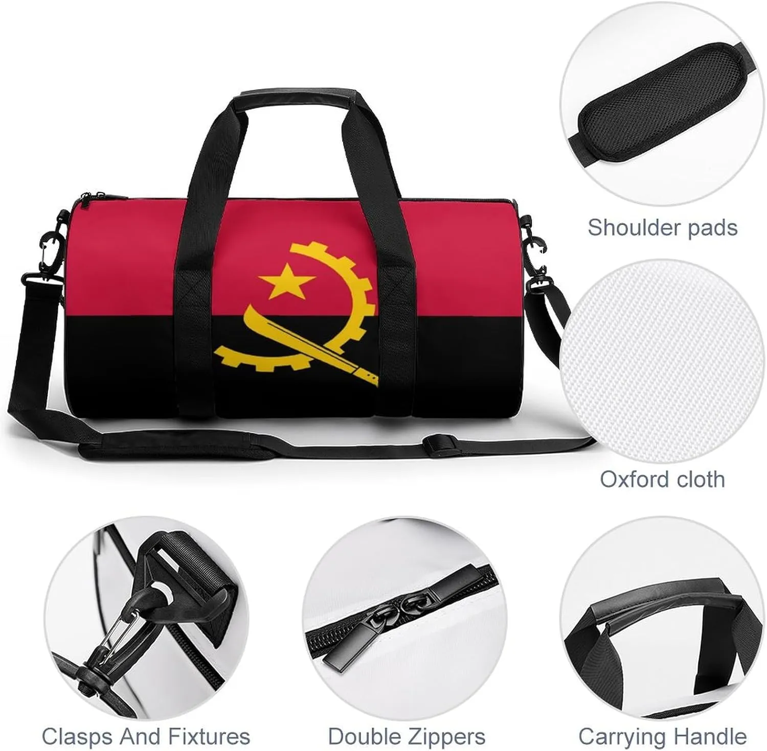 Angola Flag Sports Duffel Bag for Men Women with Shoe Compartment Gym Weekender Tote