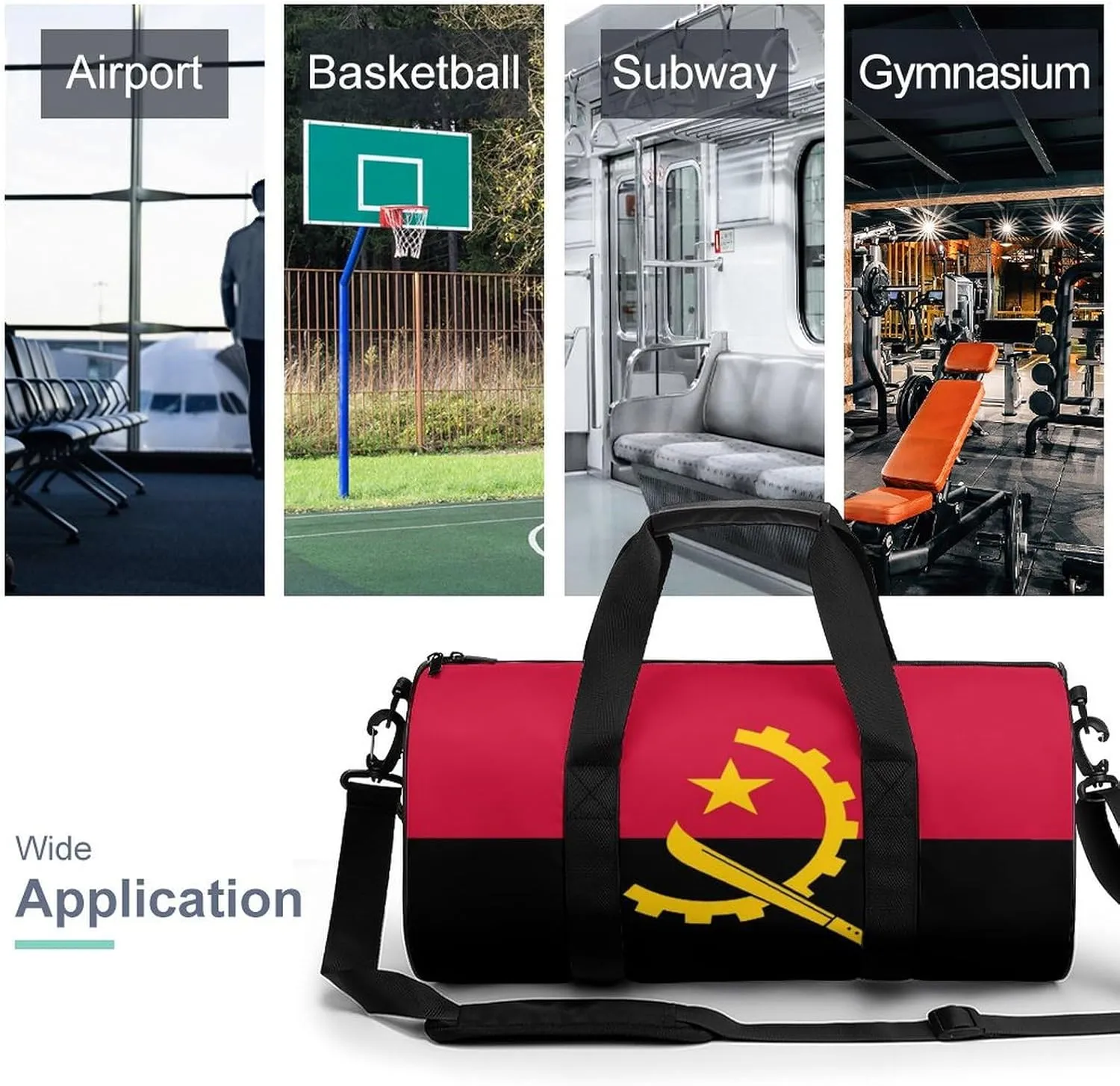 Angola Flag Sports Duffel Bag for Men Women with Shoe Compartment Gym Weekender Tote