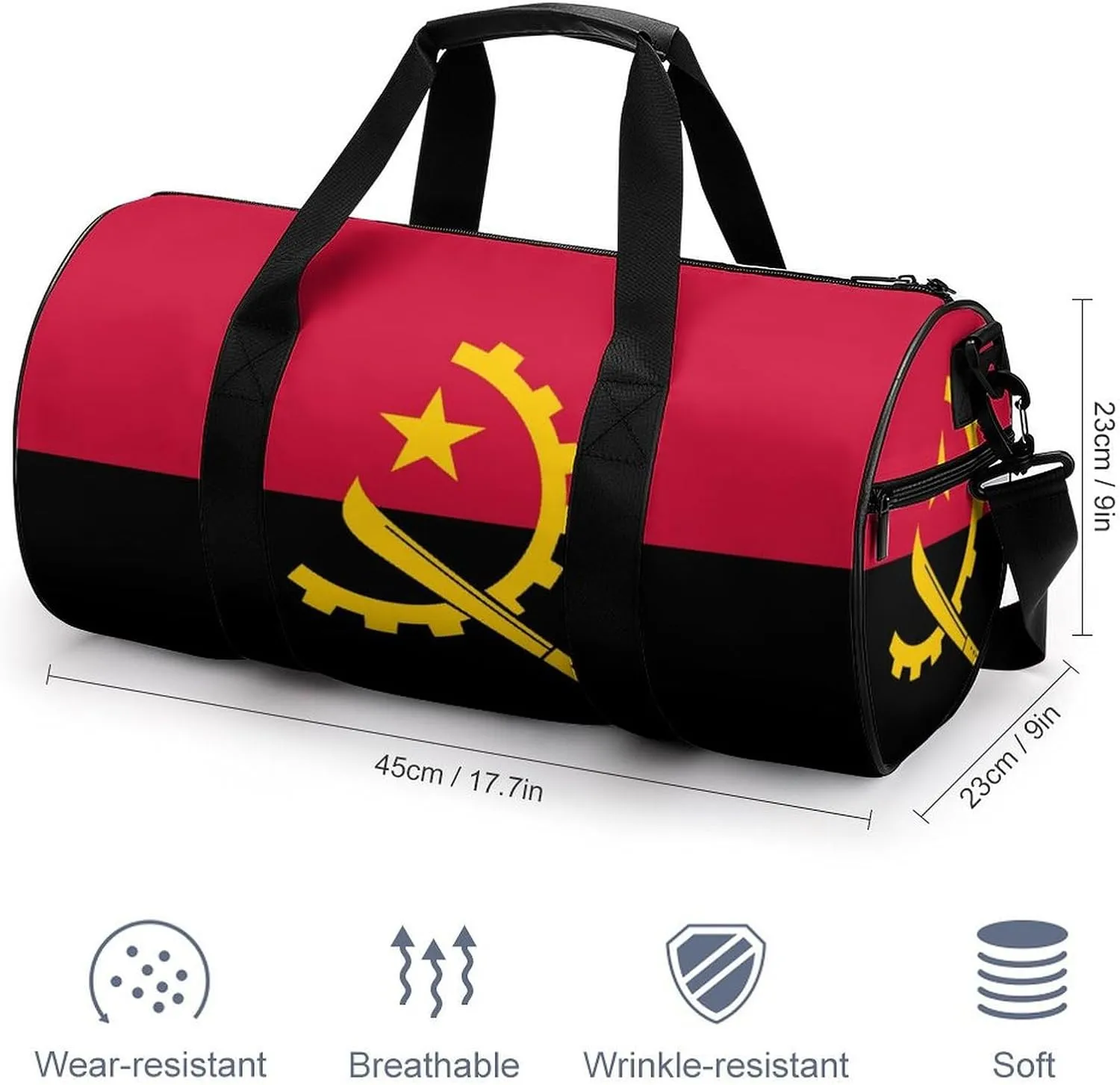 Angola Flag Sports Duffel Bag for Men Women with Shoe Compartment Gym Weekender Tote