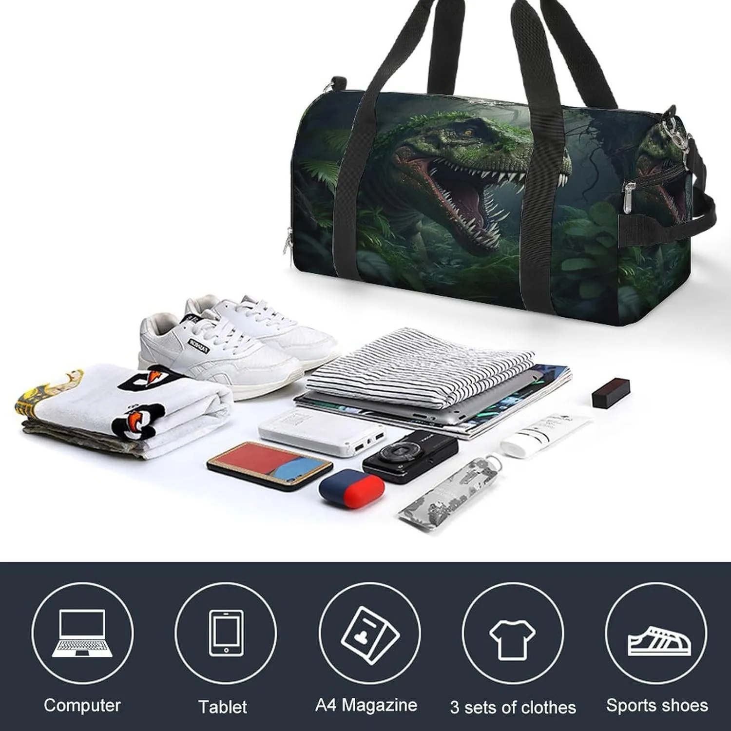 Angry T Rexs Travel Duffel Bag for Men Women with Shoe Compartment Waterproof