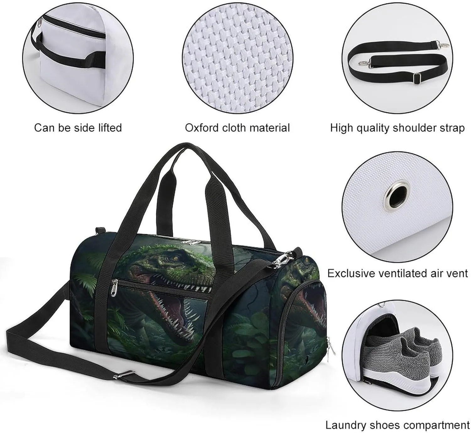 Angry T Rexs Travel Duffel Bag for Men Women with Shoe Compartment Waterproof
