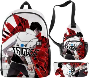 Anime World Trigger 3D print Oxford Cloth Shoulder Backpack Multi Zipper 3 Pieces Sets Pack Bag (HJ04815)
