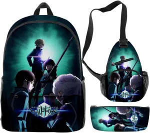 Anime World Trigger 3D print Oxford Cloth Shoulder Backpack Multi Zipper 3 Pieces Sets Pack Bag (HJ04817)