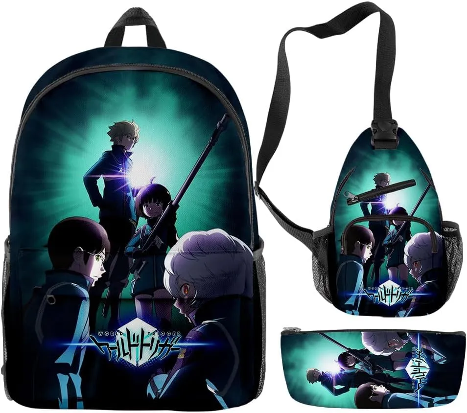 Anime World Trigger 3D print Oxford Cloth Shoulder Backpack Multi Zipper 3 Pieces Sets Pack Bag (HJ04817)