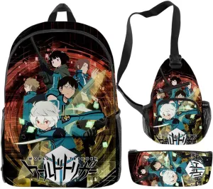 Anime World Trigger 3D print Oxford Cloth Shoulder Backpack Multi Zipper 3 Pieces Sets Pack Bag (HJ04818)
