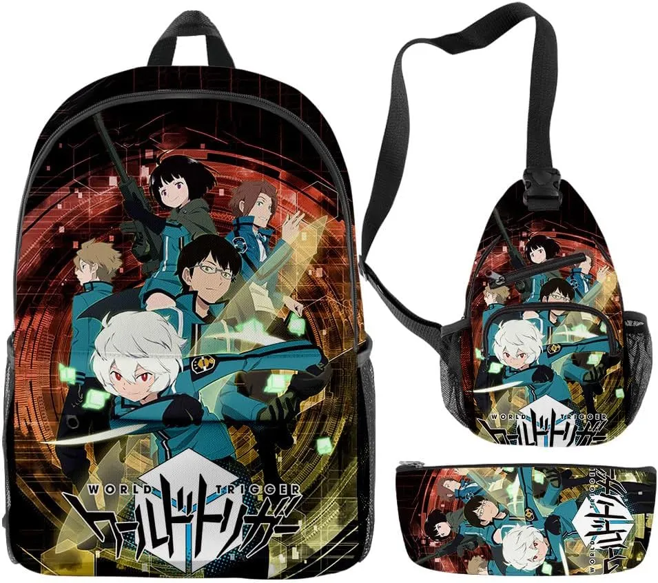 Anime World Trigger 3D print Oxford Cloth Shoulder Backpack Multi Zipper 3 Pieces Sets Pack Bag (HJ04818)