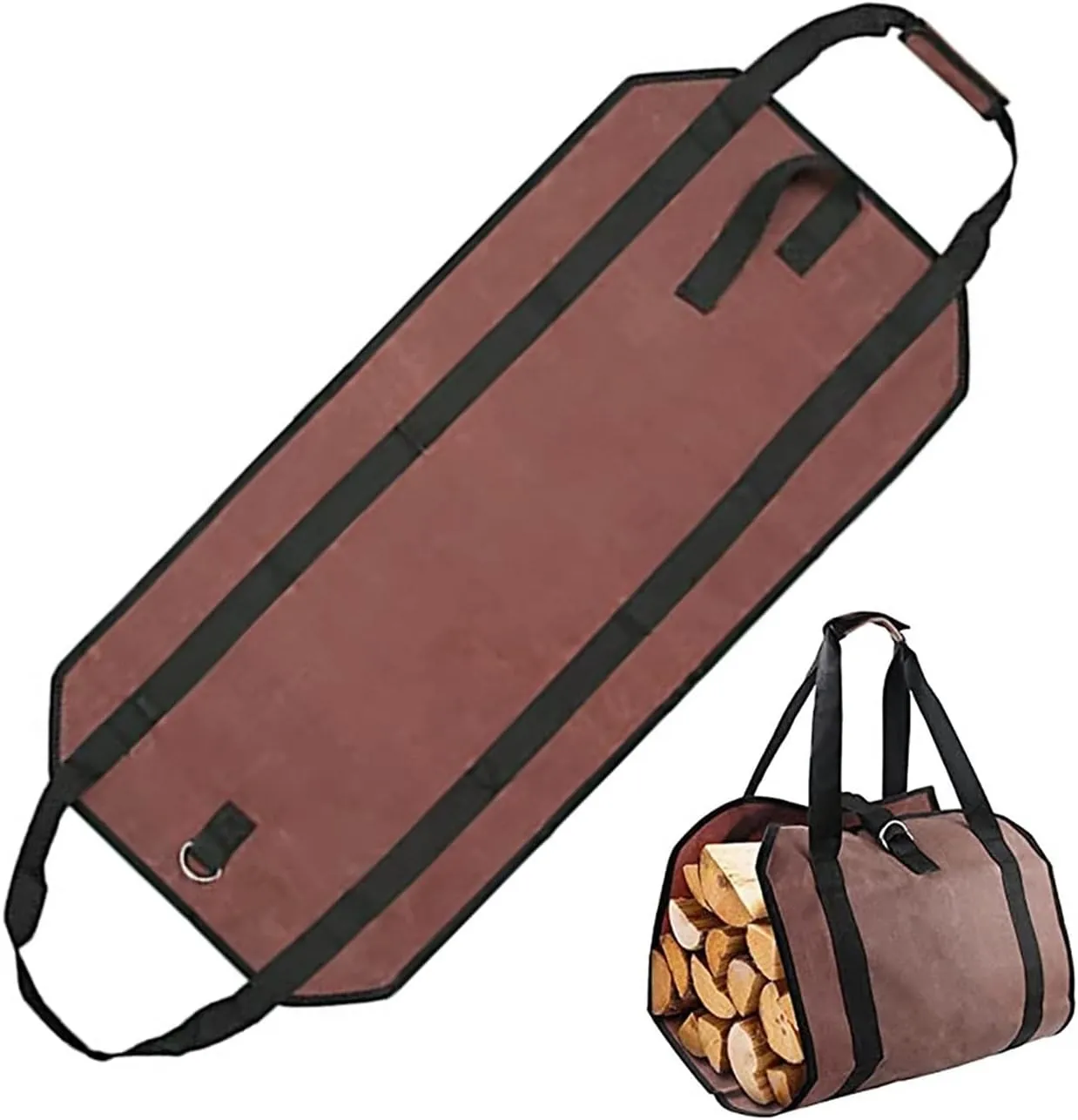 AOKLEY Firewood Tote Bag Large Capacity Canvas Firewood Carrier Stitched Handles Log Tote Bag Storage Bag Used for Fireplace Storage Basket