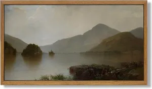 Aroutde Vintage Lake Framed Canvas Wall Art, Rustic Moody Lake Mountain Wall Art Print Nature Farmhouse Decor Retro Landscape Paintings Wall Decor for Living Room Bedroom Bathroom 18''x10''