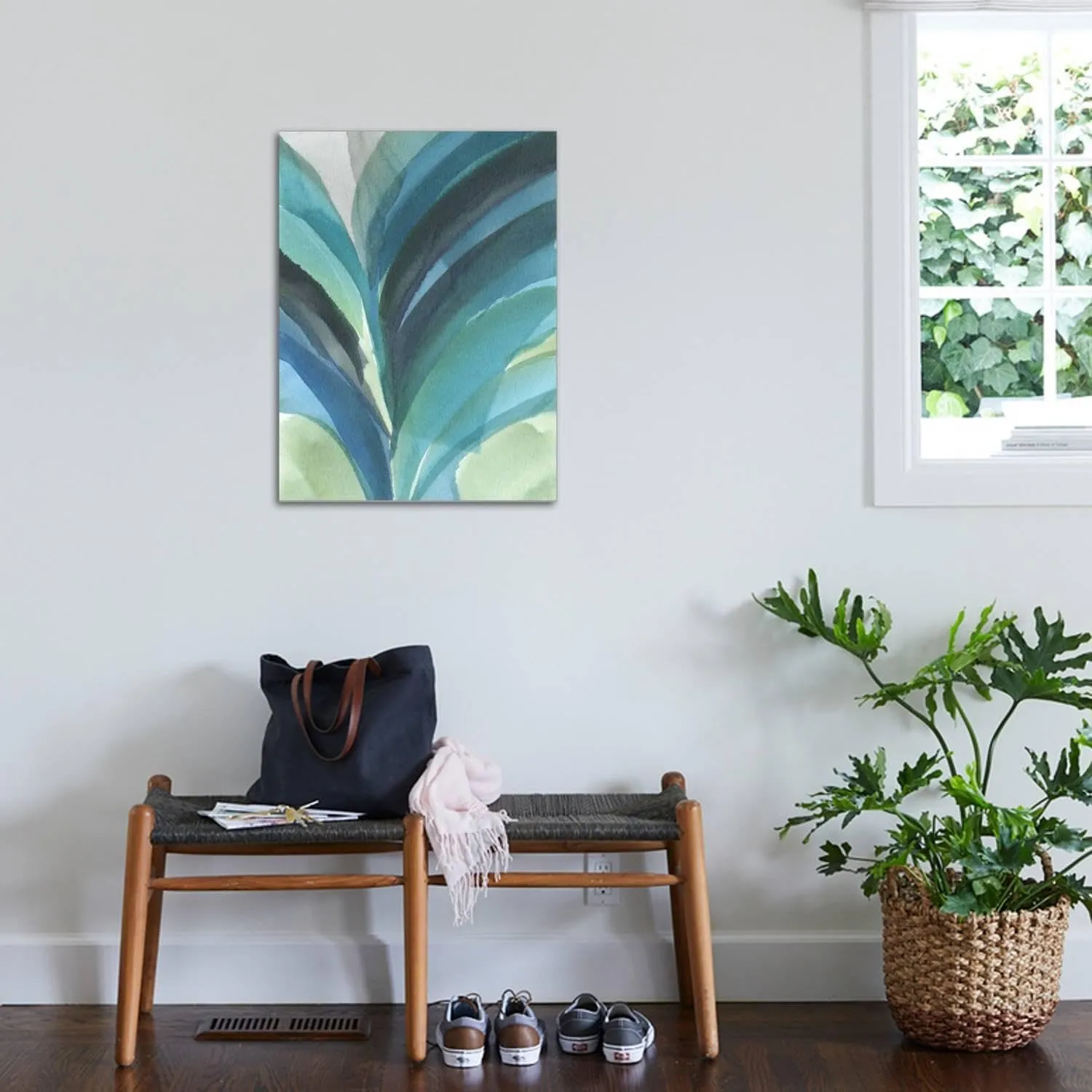 ART.COM Stretched Canvas Print Big Blue Leaf II by Jodi Fuchs, 24" x 32"