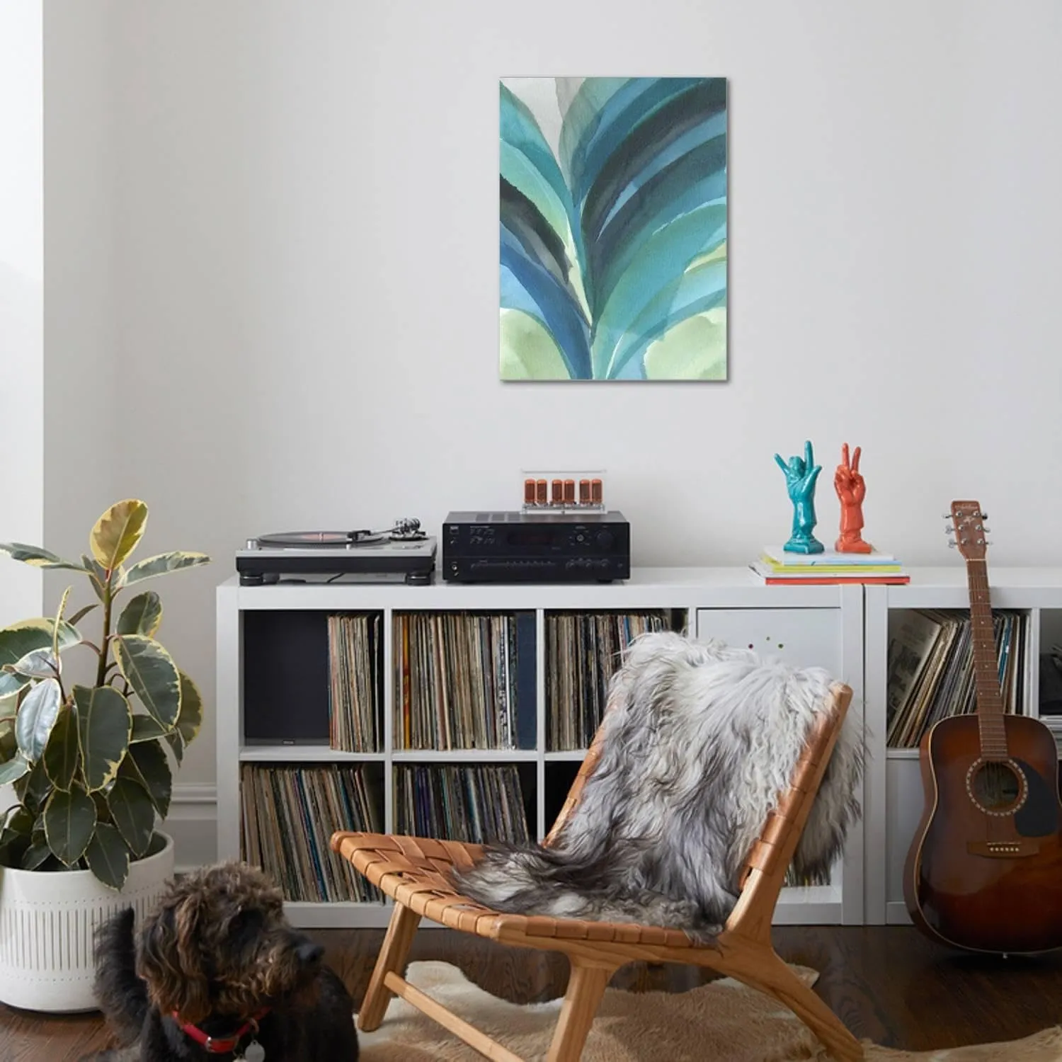 ART.COM Stretched Canvas Print Big Blue Leaf II by Jodi Fuchs, 24" x 32"