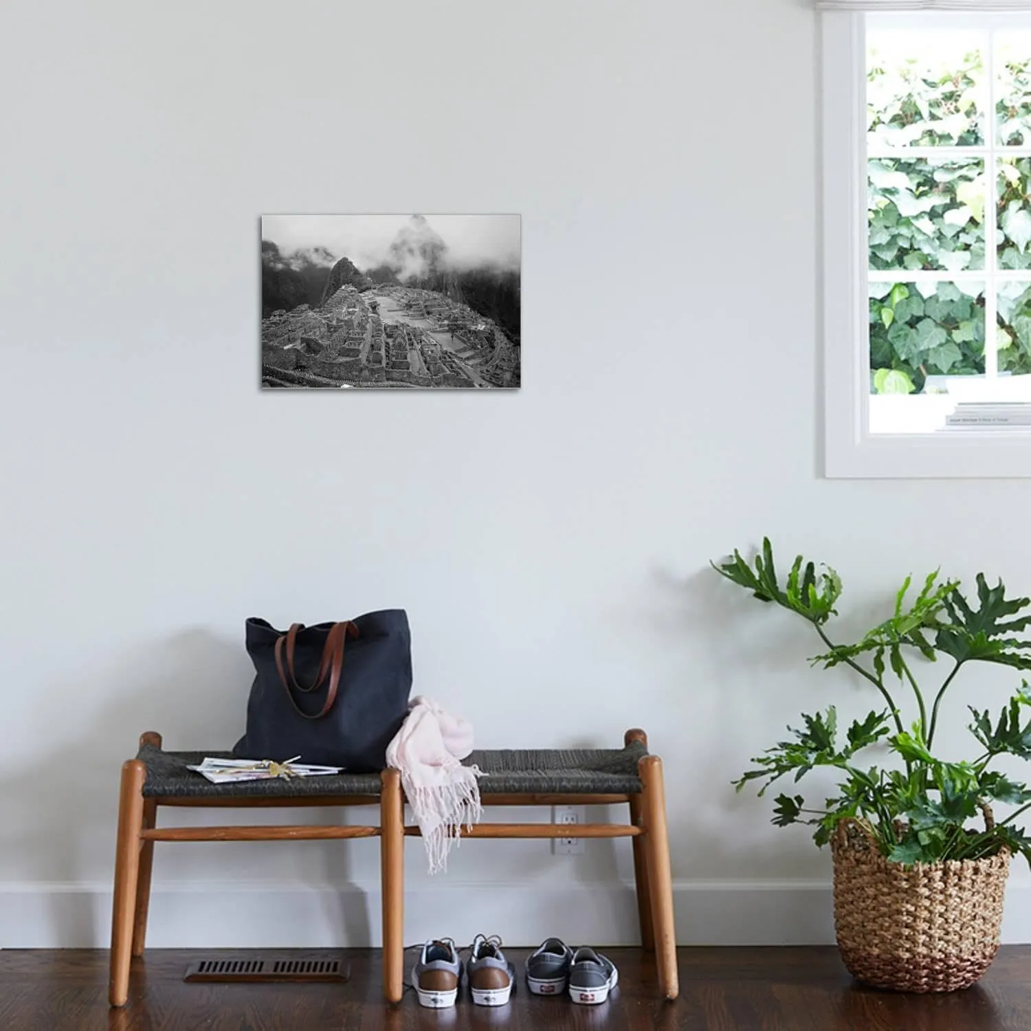ART.COM Stretched Canvas Print Machu Pichu Peru B/W, 24" x 16"