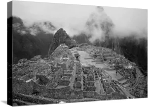 ART.COM Stretched Canvas Print Machu Pichu Peru B/W, 24" x 16"