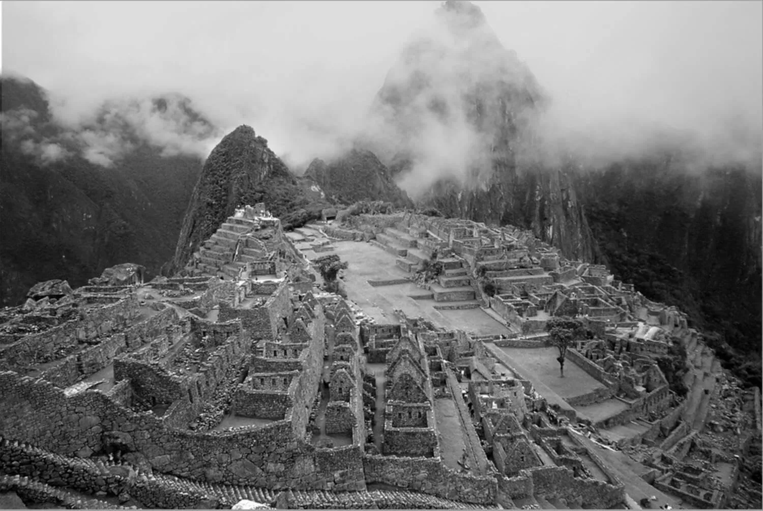 ART.COM Stretched Canvas Print Machu Pichu Peru B/W, 24" x 16"